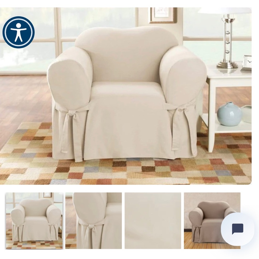 Sure Fit Chair Cover Cotton One Piece Straight Skirt Chair Slipcover Cream Beige
